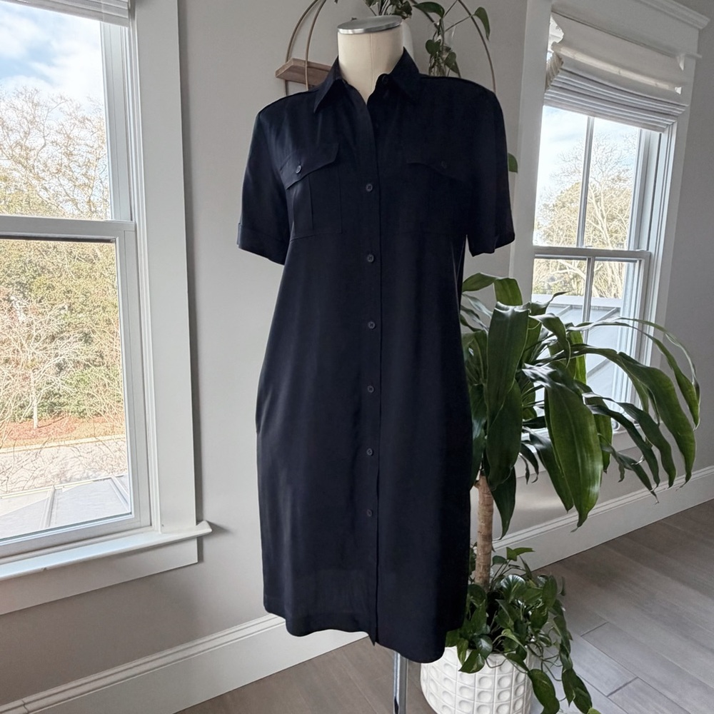 Theory Black Short Sleeve Shirt Dress Size 4